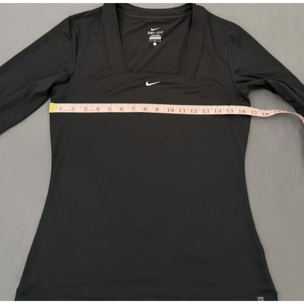 Nike Dri Fit Shirt Women Size Large Black 3/4 Sleeve Tennis Athletic Top Stretch